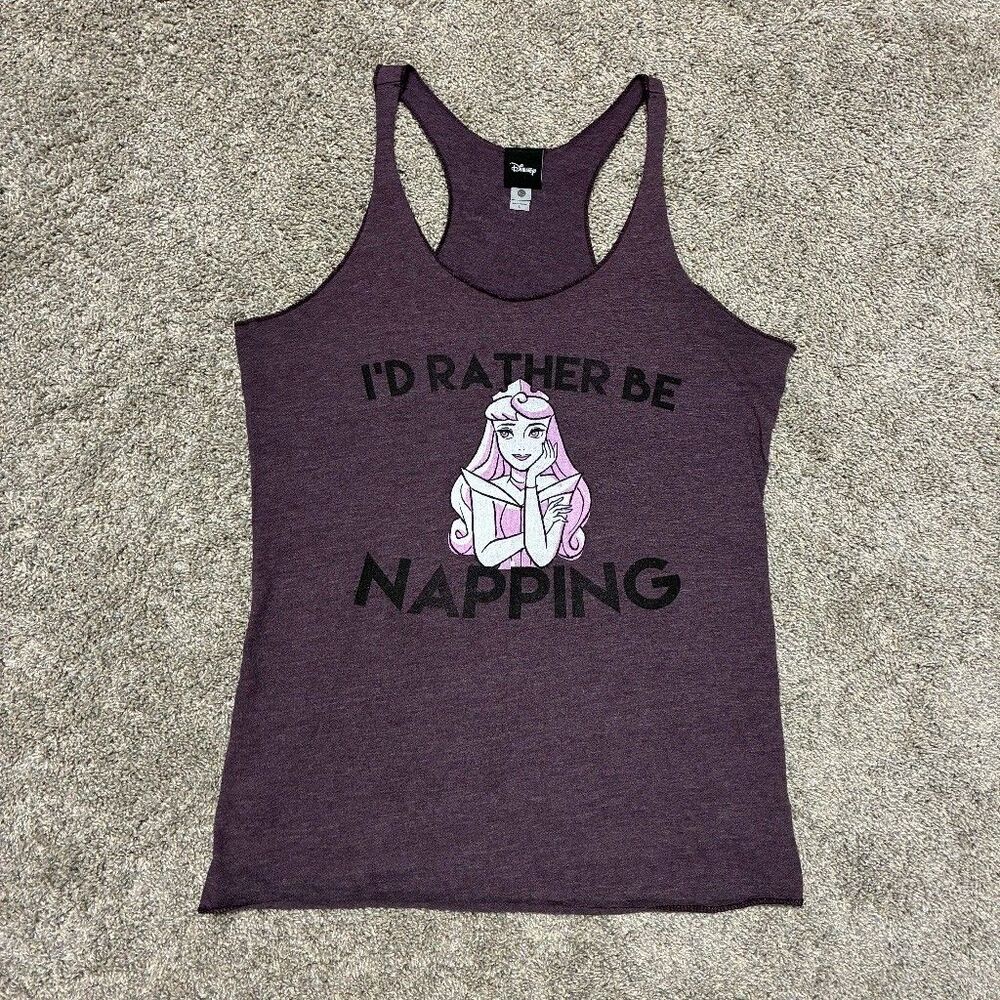 Disney Sleeping Beauty Aurora Graphic Tank Top Women’s L Purple Racerback Vacay